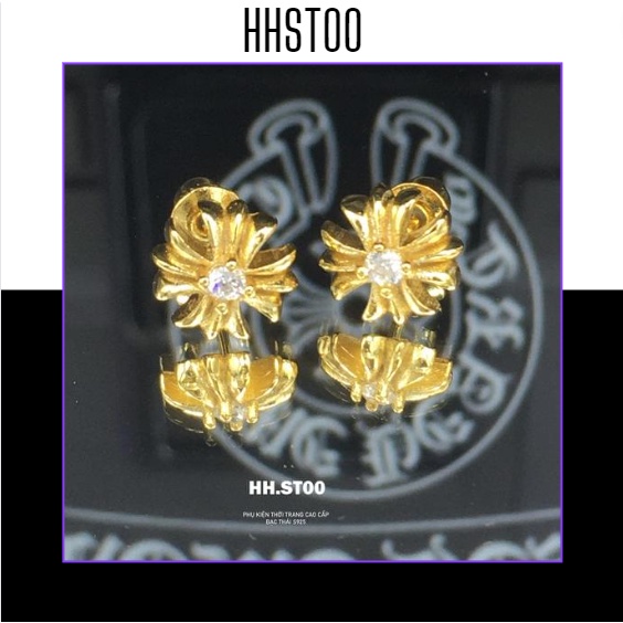 KHUYÊN TAI CHROME HEARTS , KHUYÊN TAI NAM NỮ, BÔNG TAI BẠC 925 , MẠ VÀNG 18K , HỌA TIẾT HOA VĂN CHỮ THẬP, TRANG SỨC BẠC