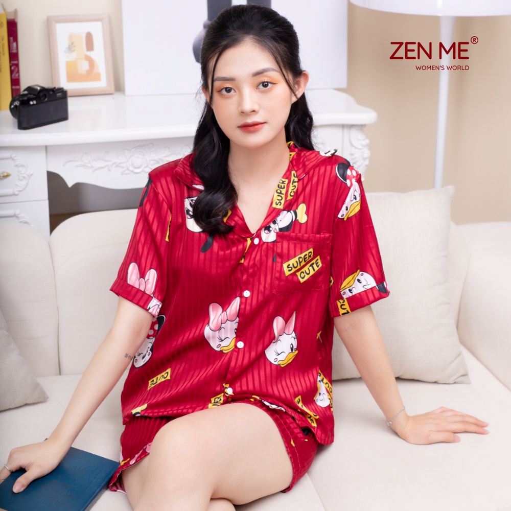 Đồ bộ, đồ ngủ mặc nhà quần cộc tay ngắn Lụa Latin hoạt tiết dễ thương Zen Me PJC0322