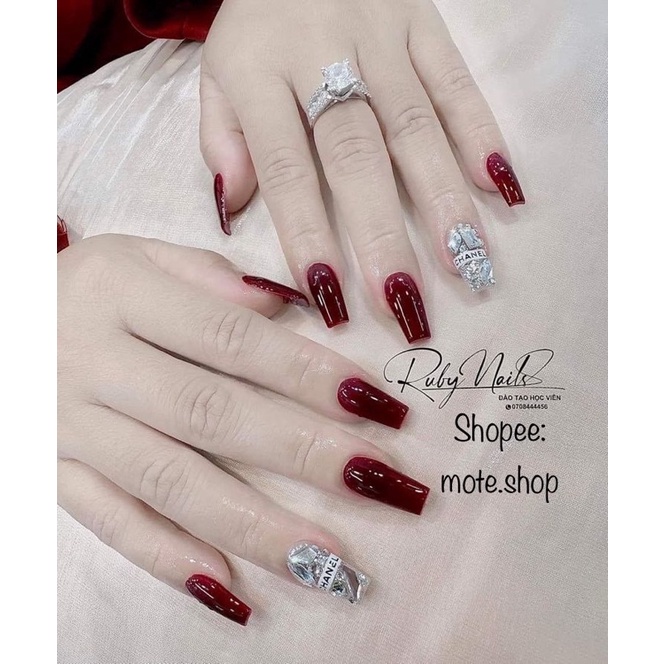 Nailbox TAY Đỏ Đô Phối Đá