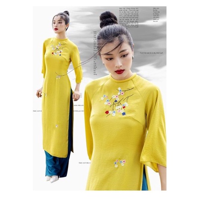 Áo Dài Cách Tân Đi Chùa Thiết Kế Thêu Hoa Cách Điệu