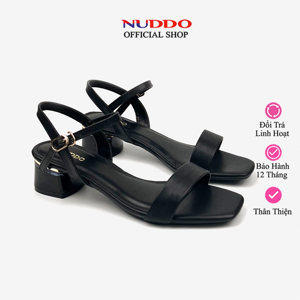 Giày sandal nữ cao gót 3 phân quai ngang gót vuông mũi vuông đế thấp da lì cao cấp đẹp thời trang Nuddo _ N305