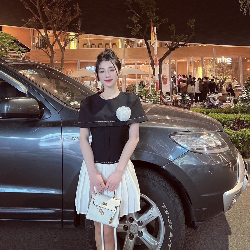 Đầm Thiết Kế Dập Li Kèm Tag Hoa Cao Cấp Mã KH41