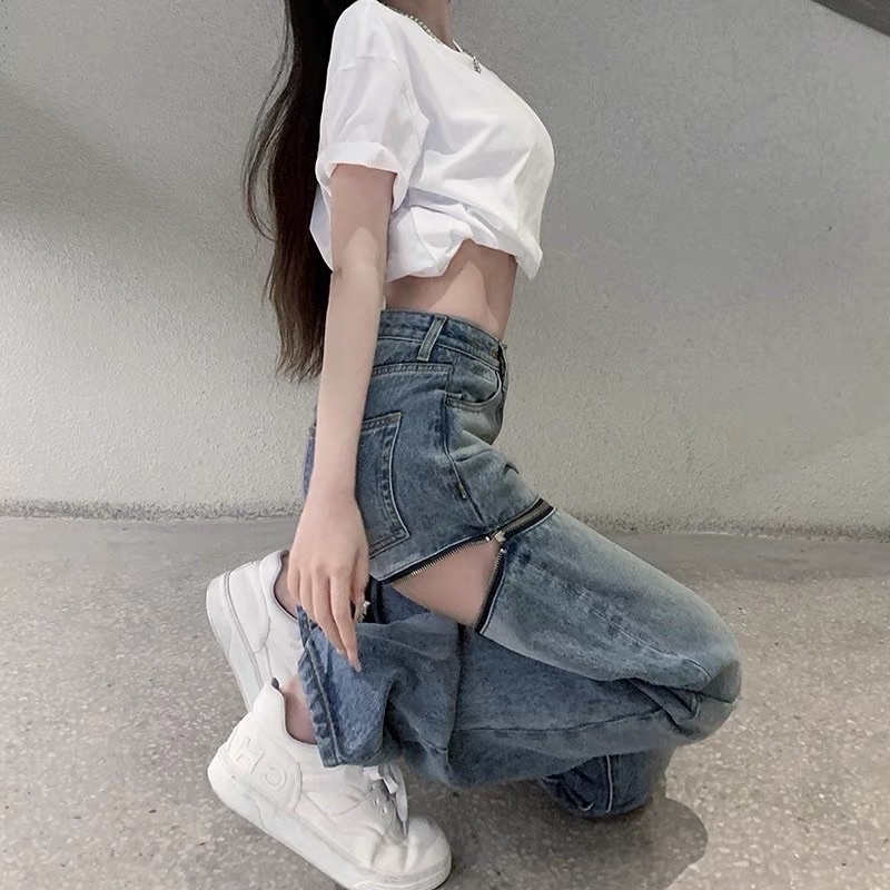 Quần jeans ống suông khoá đùi có thể tháo rời hàng QC loại 1 kèm ảnh thật cuối - hàng có sẵn