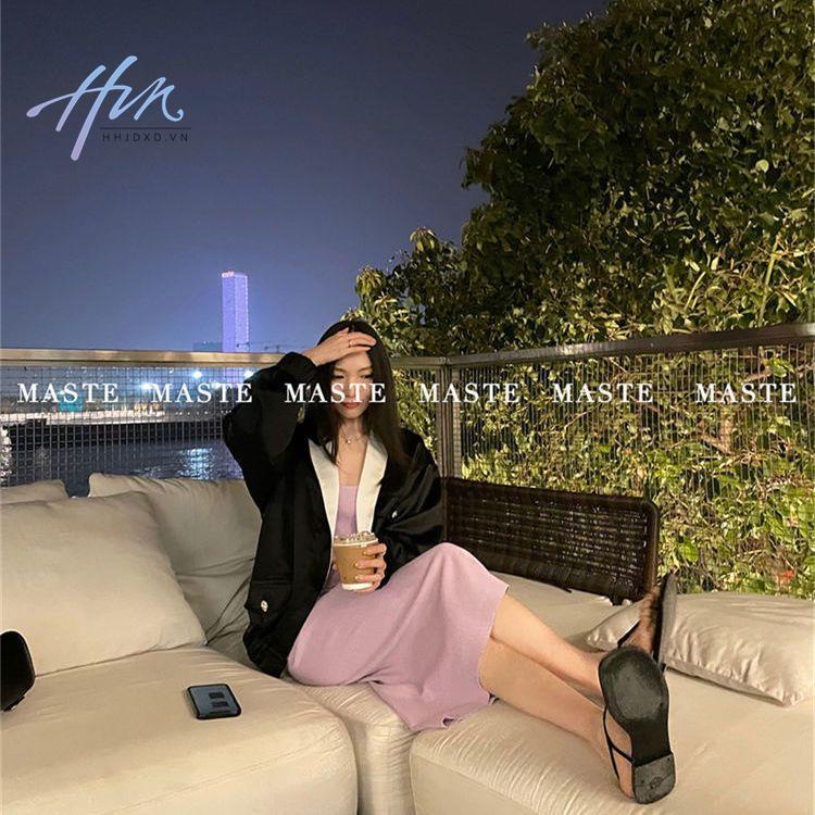 Đầm Hai Dây Dệt Kim Dáng Dài Màu Trơn Phong Cách Hong Kong Thời Trang Mùa Hè 2022 Cho Nữ