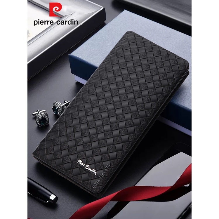 Ví cầm tay Pierre Cardin nam chính hãng da bò dệt lưới sang trọng hơn 10 khe thẻ 3 ngăn đựng tiền