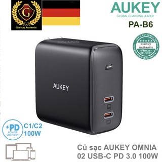 Củ sạc nhanh aukey pa-b6 omnia 02 usb-c power delivery 100w gan technology