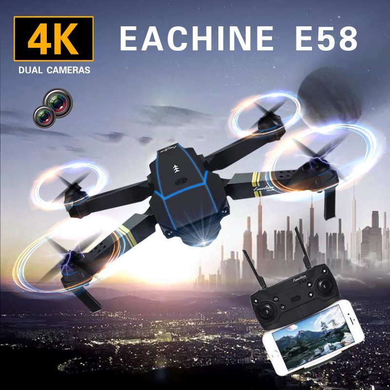 ✨Flycam E58✨flycam mini giá rẻ  có camera 4K,Tích Hợp Giữ Độ Cao, Chế Độ Không Đầu RC RTF Drone |  Cảm biến va chạm