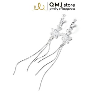 QMJ Bông tai bạc Tuyết mai nạm đá phale lấp lánh dáng dài trẻ trung - Q290