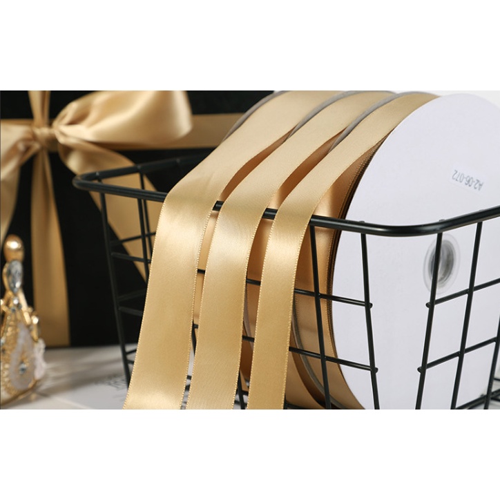 Cuộn dây ruy băng gói quà dài 90M màu vàng sâm banh đủ size từ 6mm đến 25mm