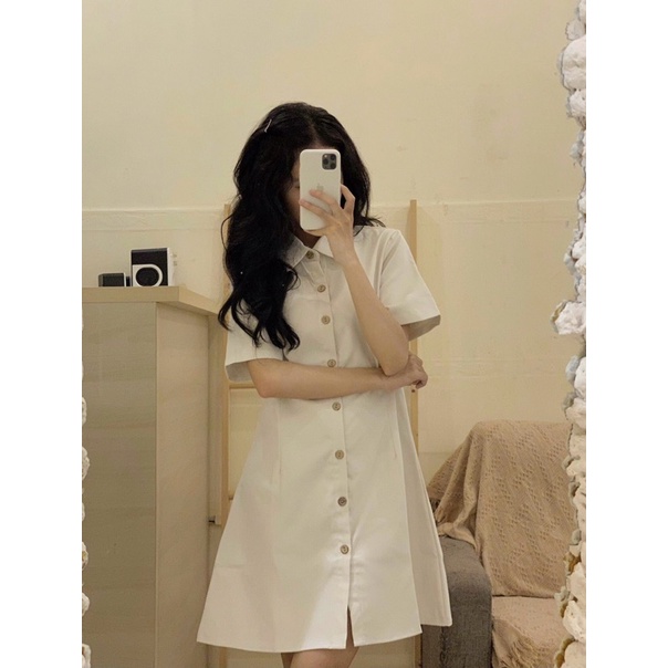 Đầm cổ sơ mi cài cúc dáng xoè - D240