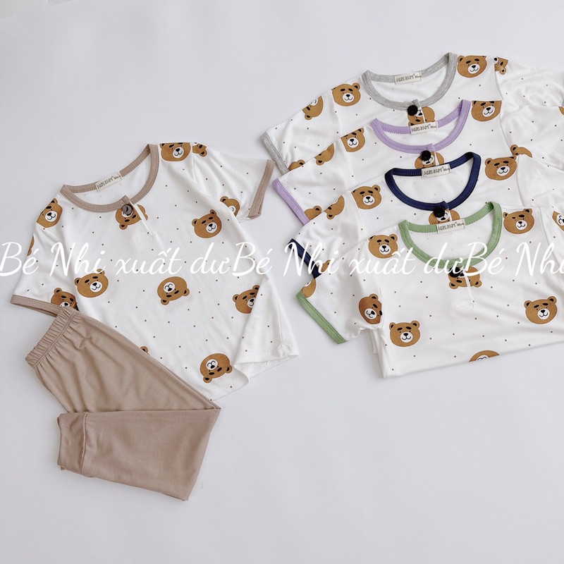 Bộ đồ áo ngắn tay cổ trụ, quần dài chống muỗi chất thun lạnh in gấu Pooh cho bé trai bé gái Anby Baby/ Bộ Cộc Tay Cho Bé