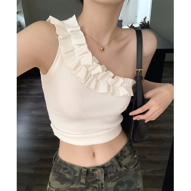 Áo lửng hai dây LANJIEXI dệt kim eo cao gợi cảm cho nữ