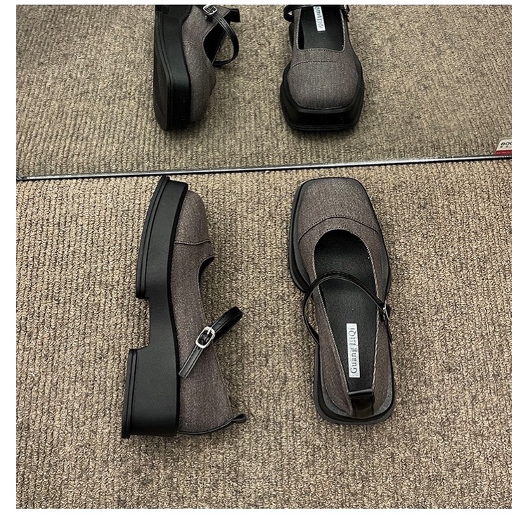 Giày búp bê nữ mũi vuông đế cao 5cm có quai khoá cài