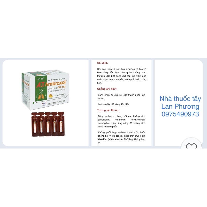 Tiêu Đờm AT.Ambroxol hộp 30 ống 5ml