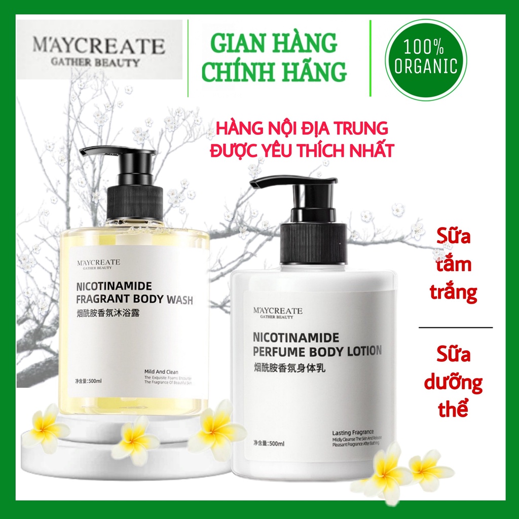 [Kho Hồ Chí Minh] Combo sữa dưỡng thể, sữa tắm dưỡng trắng hương nước hoa Niacinamide MAYCREATE  nội địa Trung 500ml | BigBuy360 - bigbuy360.vn