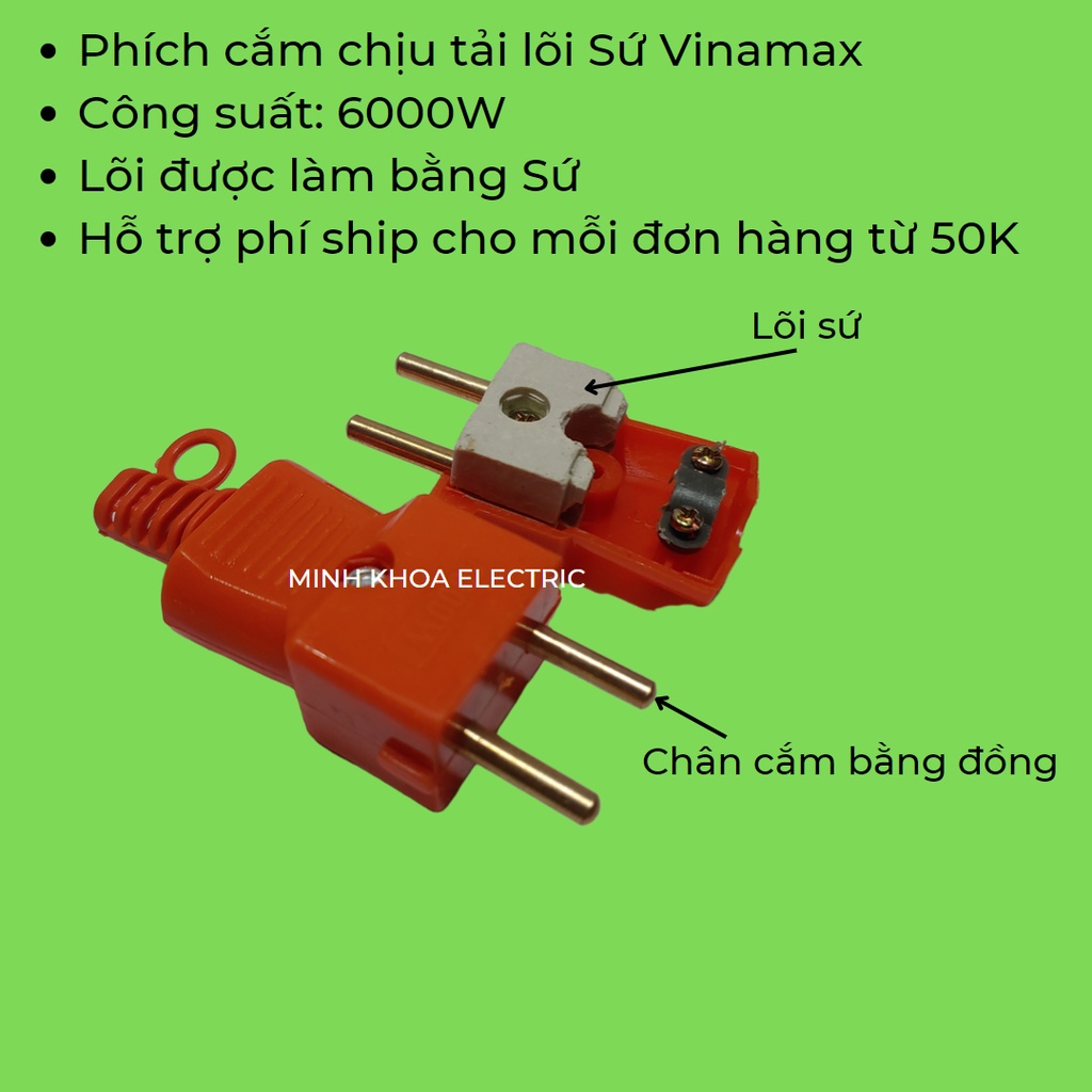 Phích Cắm Điện Chịu Tải Lõi Sứ 6000W Vinamax