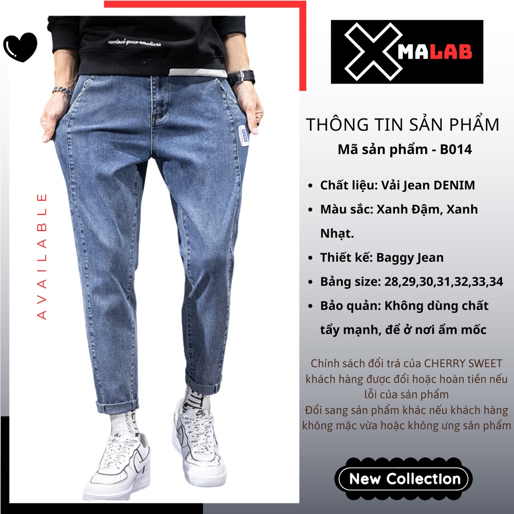 Quần jean baggy nam XMALAB dáng suông trơn ống đứng, màu xanh cá tính phong cách hàn quốc, chất bò xịn dễ phối đồ B014
