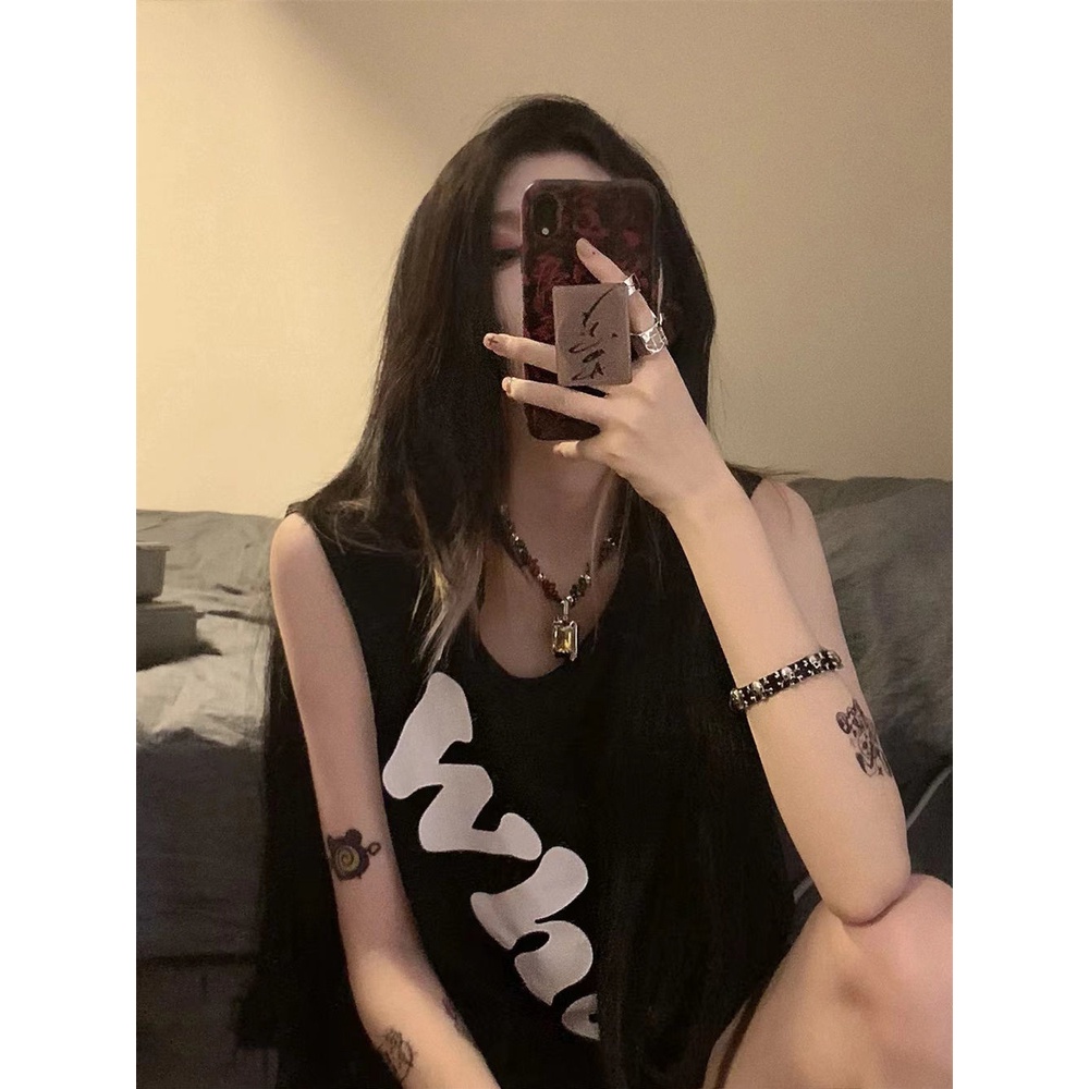 Jiashucheng Áo Thun Sát Nách Thể Thao Dáng Rộng In Chữ Phong Cách Retro Thời Trang Mùa Hè Mới Cho Nữ