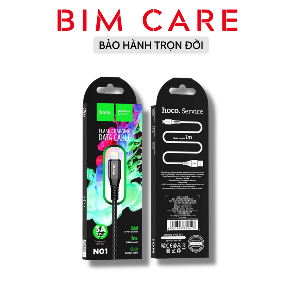 Dây Sạc Hoco chính hãng N01 dây dù chống đứt chống rối, cáp Sạc Nhanh 3A bảo hành 12 Tháng Poncase