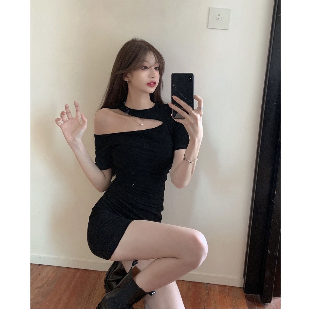 Đầm Body Tay Ngắn MIMILA Thiết Kế Khoét Vai Quyến Rũ Váy Body Trễ Vai Ôm Sát Chất Thun Mỏng Mát Mùa Hè Cho Nữ - MBD071