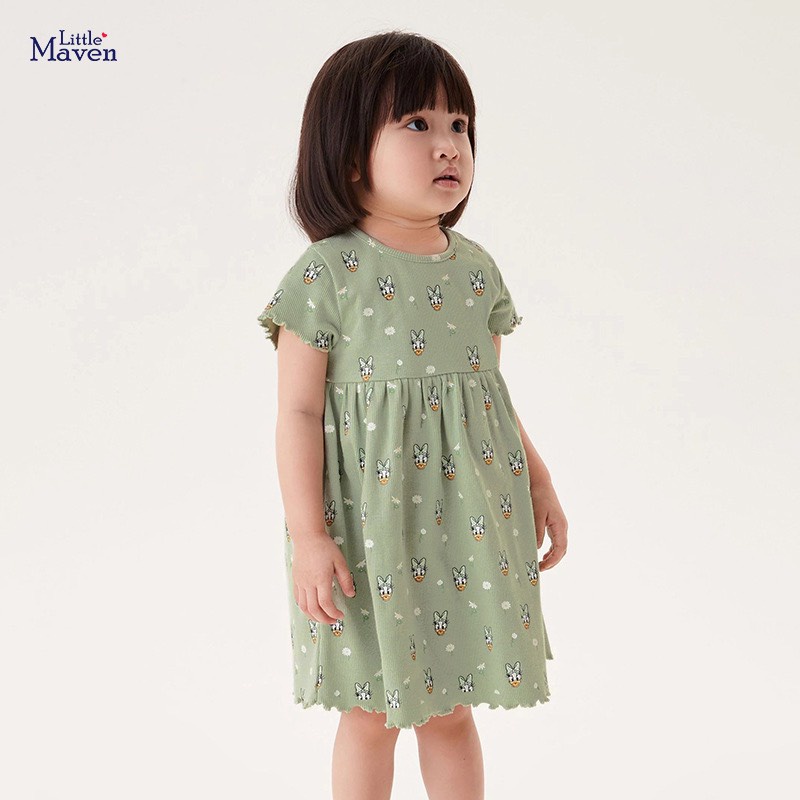 Váy thun hè cotton xanh vịt cho bé gái 2-7 tuổi LMS1558 - Little Maven Chính Hãng