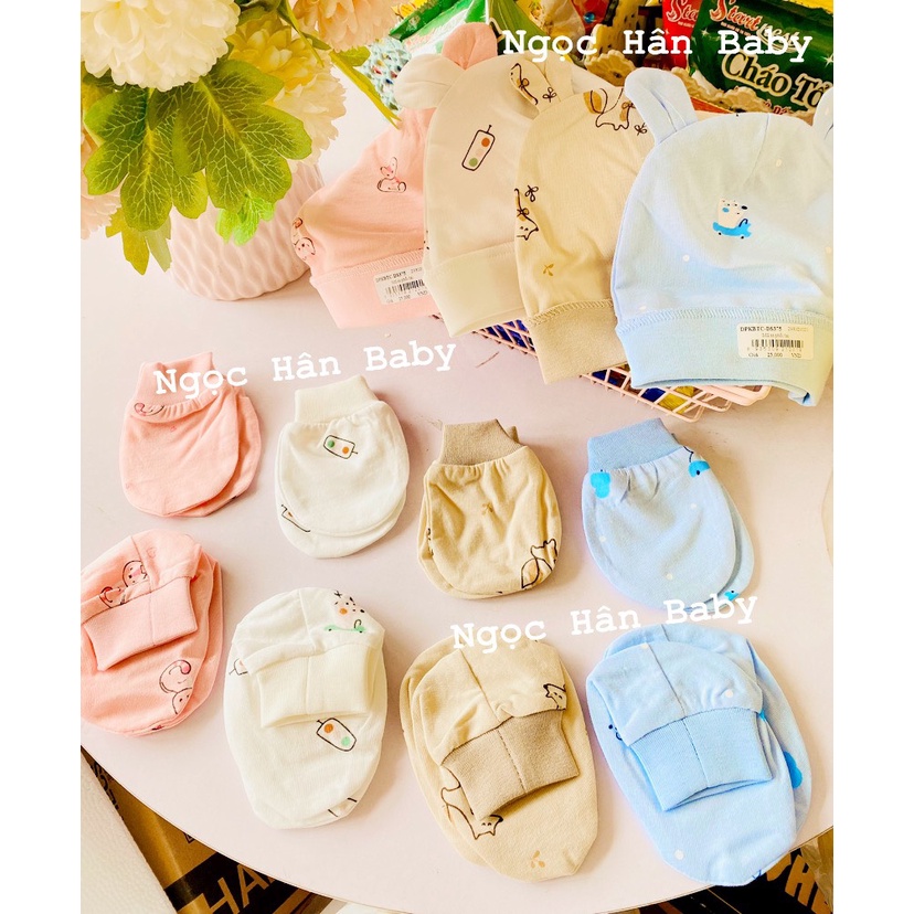 Set mũ sơ sinh kèm bao tay chân Dokma