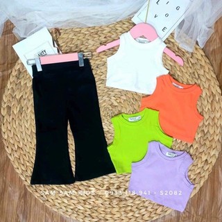 Bộ bé gái,Set áo croptop màu sắc quần loe cho bé gái