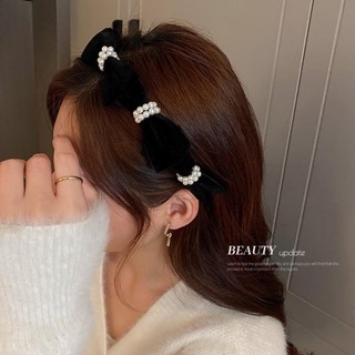 Băng đô cài tóc ngọc trai nhân tạo BT20 bờm tóc nhung đen đính đá phụ kiện tóc nữ Amor