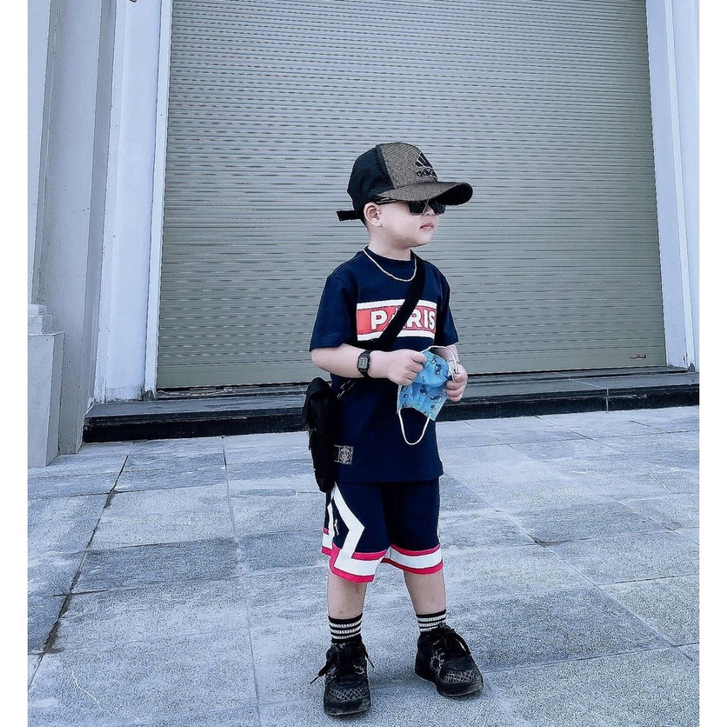 Bộ quần áo PSG 2 màu Trắng- Xanh phối quần sành điệu, cực hot mùa hè cho bé trai  SHOP BÔM BÔM KIDS