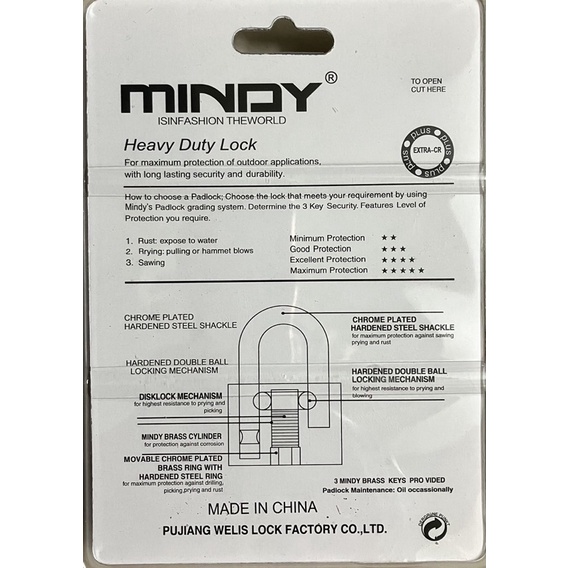 Chính hãng -  Khoá bấm chống cắt 6mmchìa muỗng Mindy - Bảo hành 6 tháng