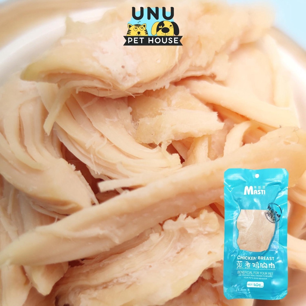 Ức gà ăn liền cho chó mèo được hấp lên từ thịt gà tươi, gói 40gr – UNU Pet House