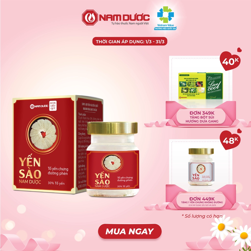 Yến sào Nam Dược tổ yến chưng đường phèn 1 lọ 70ml bồi bổ sức khỏe