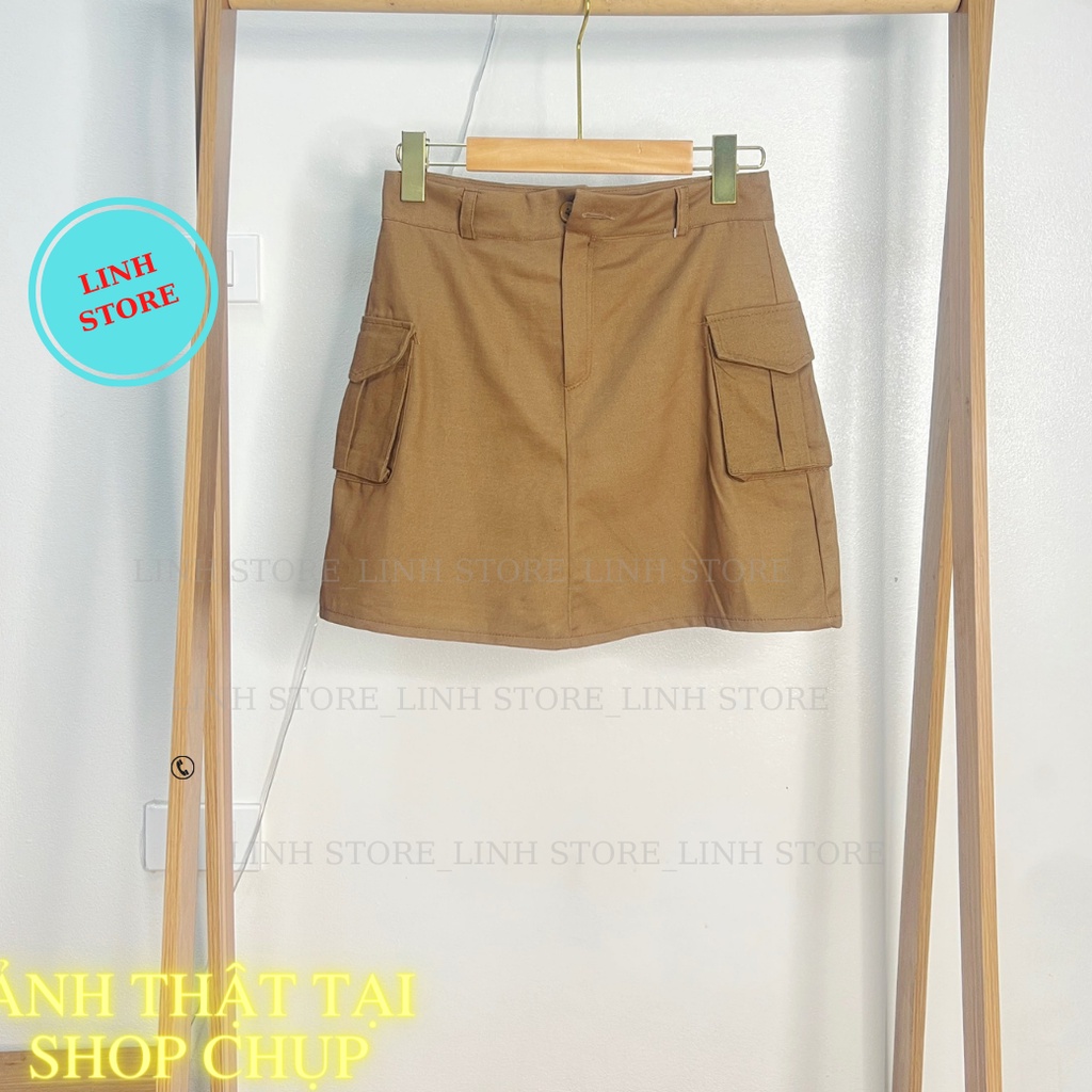 Chân Váy Công Sở Chữ A LINH STORE Lưng Cao Phối 2 Túi Hộp Có Lót Trong Chống Lộ