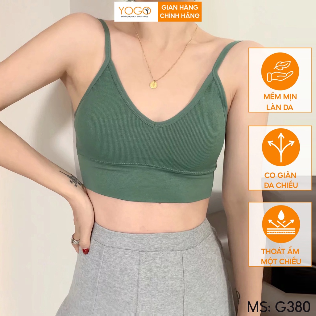 Áo bra thể thao nữ thun gân tăm, áo lót nữ hở lưng chữ U 2 dây không gọng nâng ngực co giãn thoải mái YOGO G380