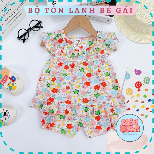 Đồ Bộ Bé Gái Chất Tole Lanh SABAKIDS Cánh Tiên Bo Chun Xinh Xắn Cực Mát Trẻ Em