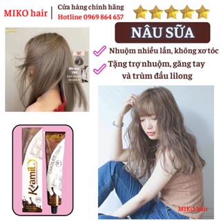 Thuốc nhuộm tóc NÂU SỮA tại nhà, tặng kèm trợ nhuộm và collagen chính hãng - tặng kèm lược chải