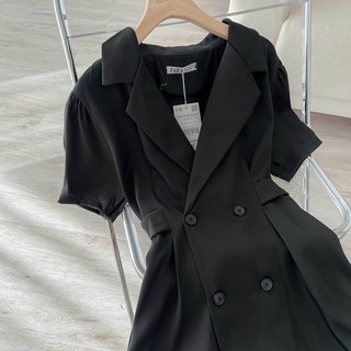 Đầm đen cổ vest thắt eo (kèm hình thật)