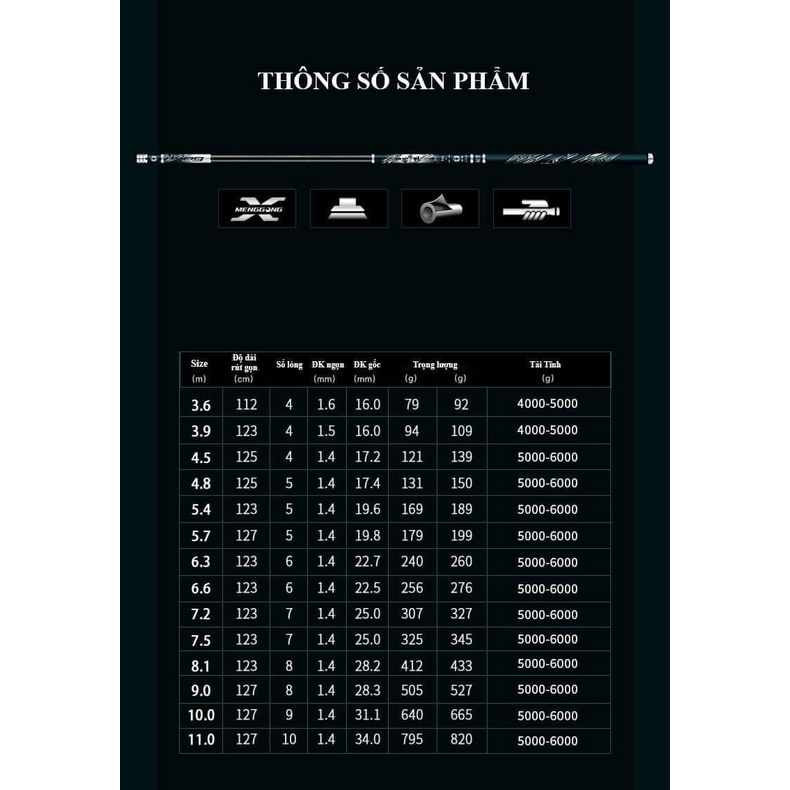 CẦN CÂU TAY MENGGONG - CHIẾN TƯỚNG VÔ ÚY THẾ HỆ II 6H 19i tải tĩnh 6000g - CHUYÊN GIA SĂN HÀNG KHỦNG