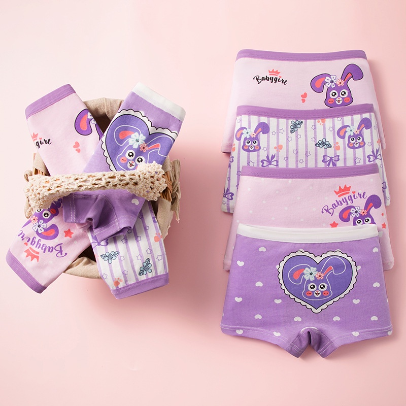 Set 4 Quần chíp đùi bé gái boxer vải cotton mềm mát nhiều hoạ tiết xinh