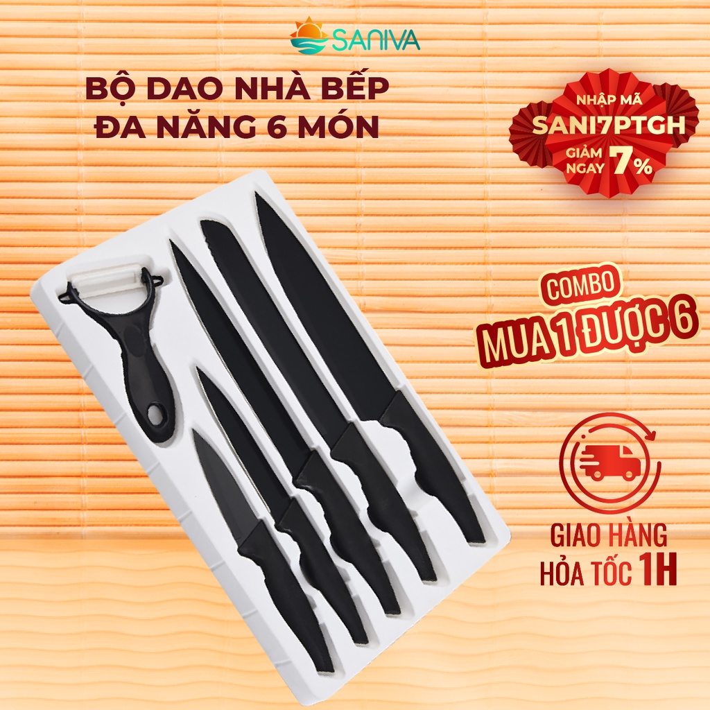 Bộ Dao Nhà Bếp 6 Món, Bộ Dao Làm Bếp Đa Năng Phong Cách Hiện Đại Cao Cấp Làm Từ Thép Không Rỉ Sắc Bén
