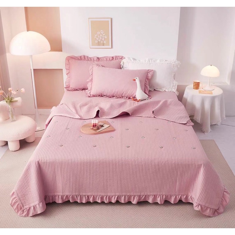 🍀 Bộ chăn ga gối vintage chất cotton solid 💕 set 4 món chăn chần hè - hàng nhập loại 1 - may ga theo yêu cầu