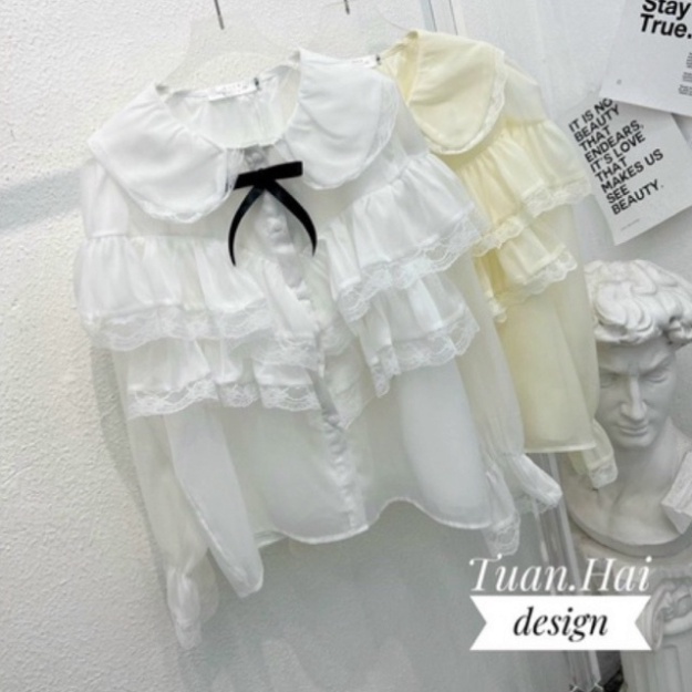 Áo sơ mi tơ 2 lớp phối nơ nội y xanh - chất mát - Áo kiểu mặc dạo phố, đi biển - Nữ Tay Phồng Buộc Dây tiểu thư