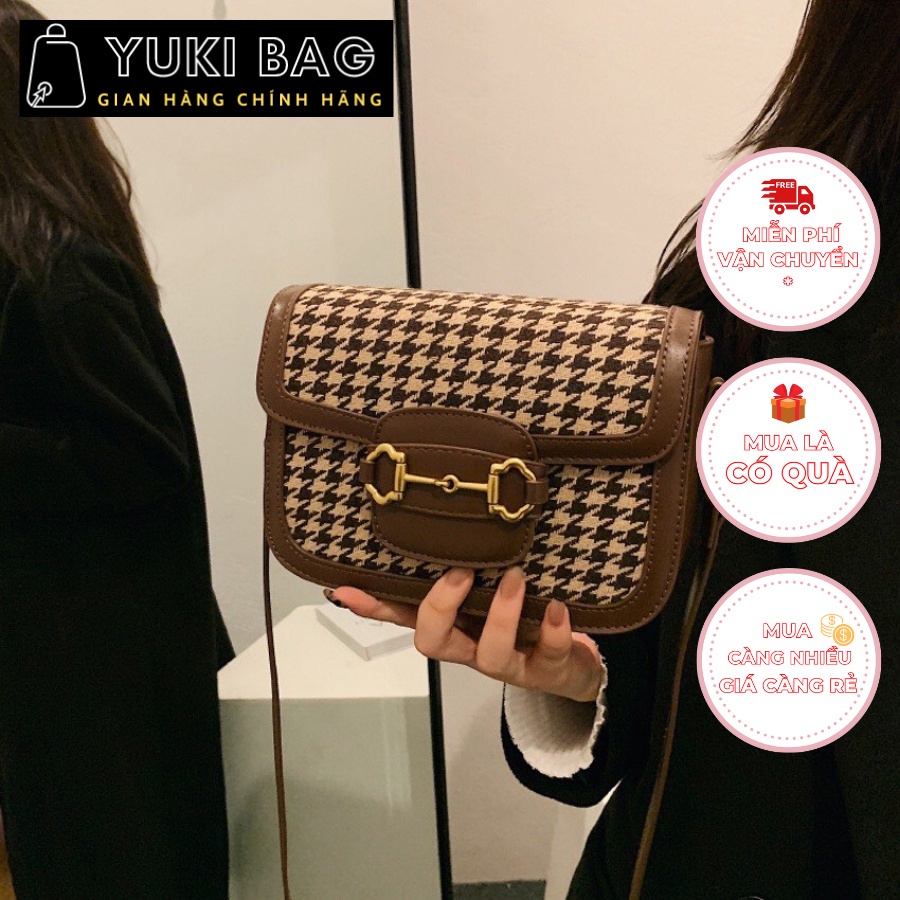 Túi xách nữ đeo chéo,đeo vai,kẹp nách,Họa tiết caro Yuki Bag,đi chơi, đi làm, da đẹp, thời trang cao cấp size 22cm YB118