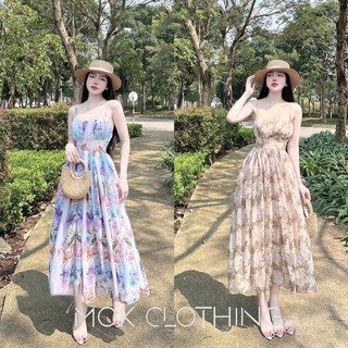 Đầm Hoa Hai Dây Dáng Dài Xoè Tiểu Thư Siêu Xinh Hàng Thiết Kế Cao Cấp