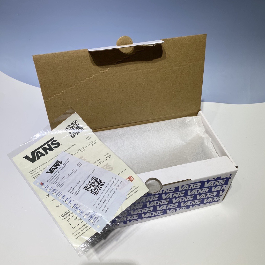 PK Hộp giấy carton Vans xanh đựng giày dép quần áo mũ nón gói quà đóng hàng giá rẻ kèm bill thẻ giấy lụa nhật