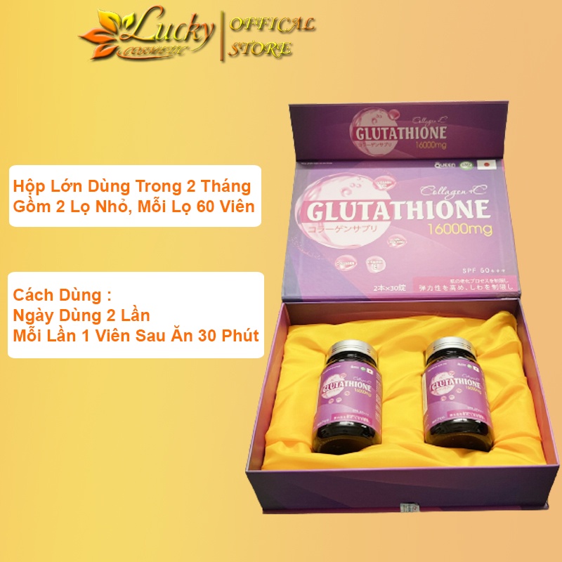 GLUTATHIONE 16000mg Viên Uống Trắng Da Mờ Nám Làm Chậm QUá Trình Lão Hóa Da Chính Hãng Hộp 2 Lọ 30 Viên
