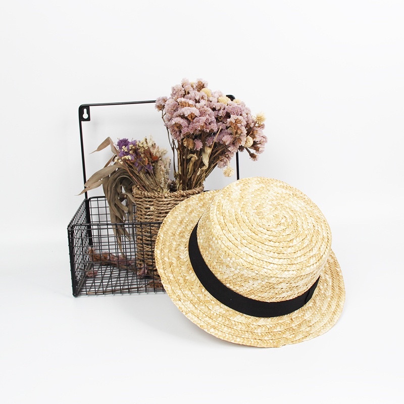 Nón cói dây nơ đen cho mẹ và bé đi biển, đi chơi