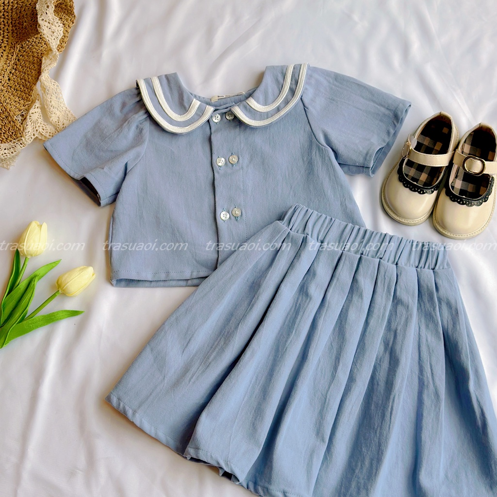 Set váy 2 chi tiết cho bé gái, áo thủy thủ kèm chân váy tennis - TRASUAOI D075