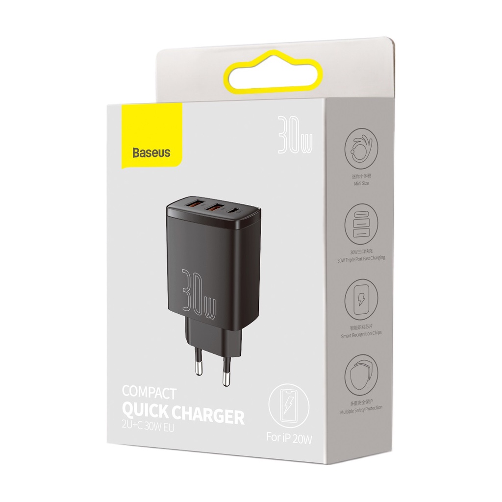 Củ Sạc Baseus Compact 30W PD 3 Cổng 2 USB-A & Type-C - Hàng chính hãng