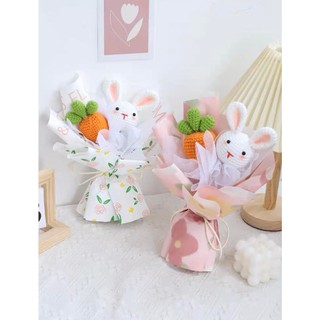 Bó hoa thỏ bằng len - bó hoa bằng len - thỏ hoa handmade - hoa cà rốt - quà tặng valentine/ tốt nghiệp